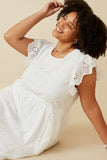 HY6779 OFF WHITE Women Scallop Hem Floral Crochet Eyelet Dress Back