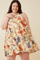 HY6780 Cream Womens Textured Botanical Tiered Tank Dress GIF