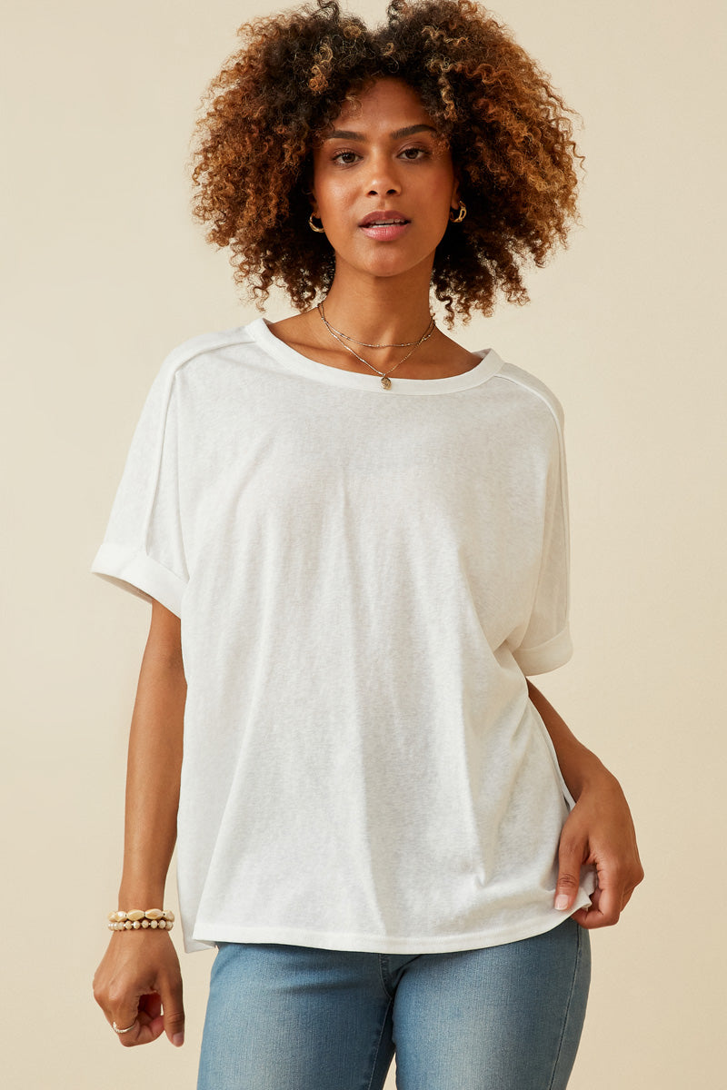 Raw Edge Detail Triblend Knit Dolman Tee