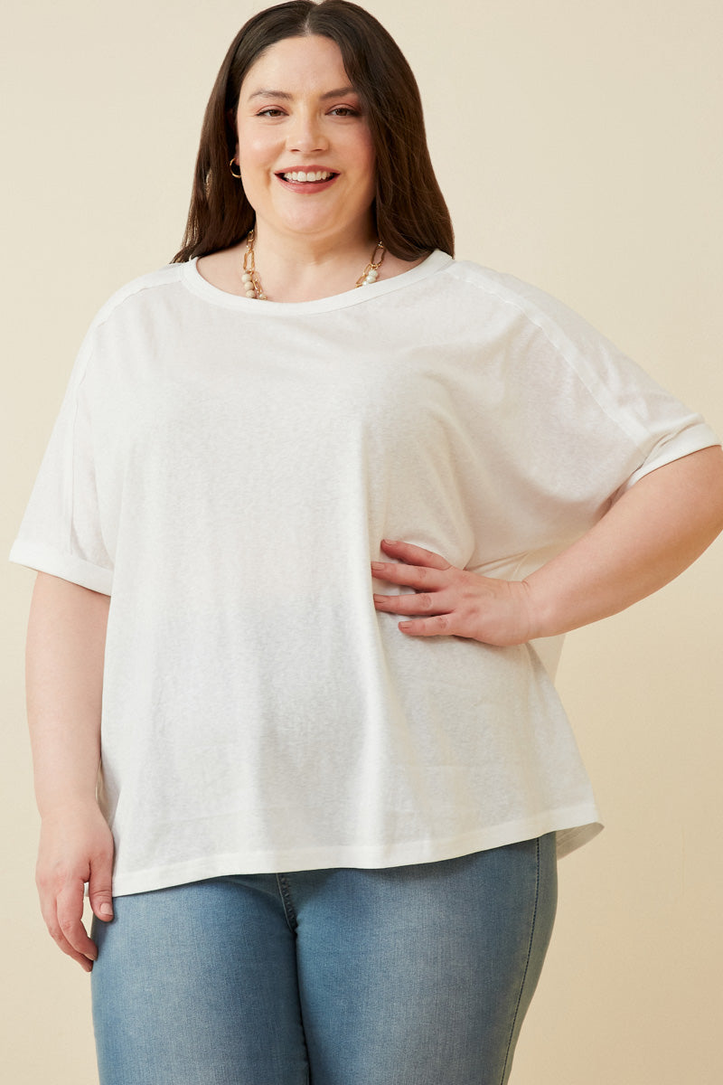 Raw Edge Detail Triblend Knit Dolman Tee
