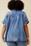 HY6786W Blue Plus Washed Textured Collar Dolman Top Back