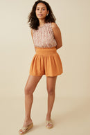 HY6787W APRICOT Plus Textured Acid Wash Smocked Short Front