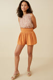 HY6787W APRICOT Plus Textured Acid Wash Smocked Short Front