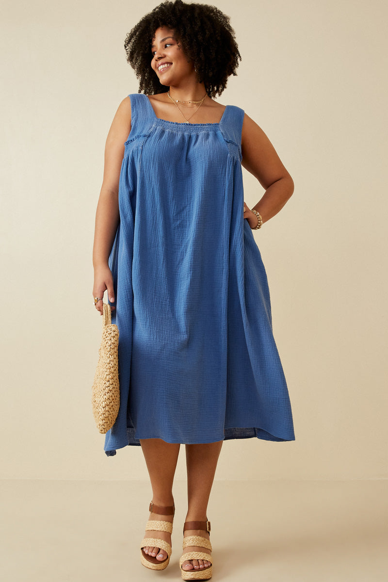 Washed Textured Smock Detail Tank Dress