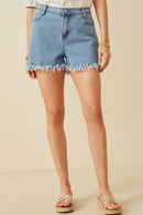 HY6790 Denim Womens Distressed Fray Detail Shorts Side