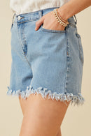 HY6790 Denim Womens Distressed Fray Detail Shorts Back