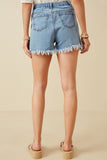 HY6790 Denim Womens Distressed Fray Detail Shorts Full Body