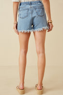 HY6790 Denim Womens Distressed Fray Detail Shorts Full Body