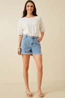 HY6790W DENIM Plus Distressed Fray Detail Shorts Front
