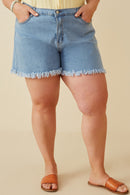 HY6790 Denim Womens Distressed Fray Detail Shorts Front
