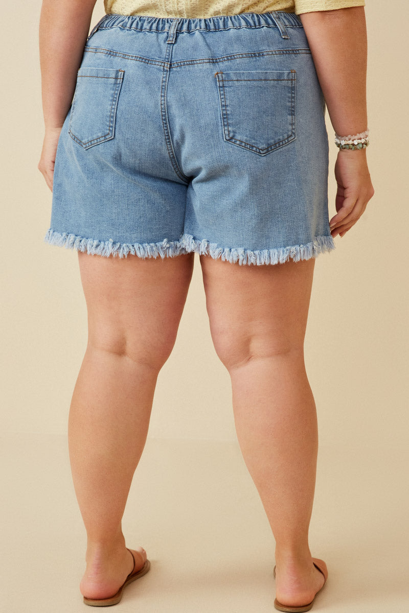 HY6790W DENIM Plus Distressed Fray Detail Shorts Back
