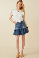 HY6791 DENIM Womens Distressed High Waist Drop Hem Denim Skirt Full Body