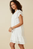 HY6803 OFF WHITE Womens Texture Striped Ruffle Sleeve V Neck Dress Back