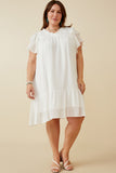 HY6803W OFF WHITE Plus Texture Striped Ruffle Sleeve V Neck Dress Full Body