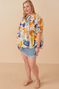 HY6811W Yellow Mix Plus Textured Smock Detail Ruffle Top Gif