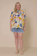 HY6811 Yellow Mix Womens Textured Smock Detail Ruffle Top Back