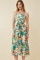 HY6827W Green Plus Textured Bold Floral Smocked Back Dress Full Body