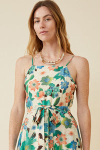 HY6827 GREEN Womens Textured Bold Floral Smocked Back Dress Detail