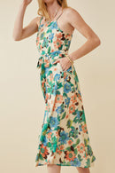 HY6827 GREEN Womens Textured Bold Floral Smocked Back Dress Side