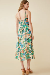 HY6827 GREEN Womens Textured Bold Floral Smocked Back Dress Back