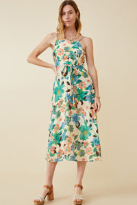 HY6827 GREEN Womens Textured Bold Floral Smocked Back Dress Full Body