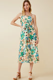 HY6827 GREEN Womens Textured Bold Floral Smocked Back Dress Full Body