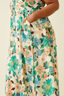 HY6827W Green Plus Textured Bold Floral Smocked Back Dress Detail