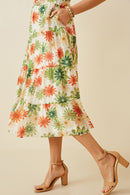 HY6829W GREEN Plus Floral Print Ruffle Neck Layered Sleeve Dress Back
