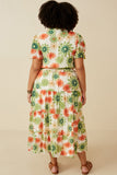 HY6829W Green Plus Floral Print Ruffle Neck Layered Sleeve Dress Pose