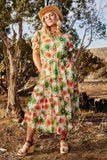 Floral Print Ruffle Neck Layered Sleeve Dress
