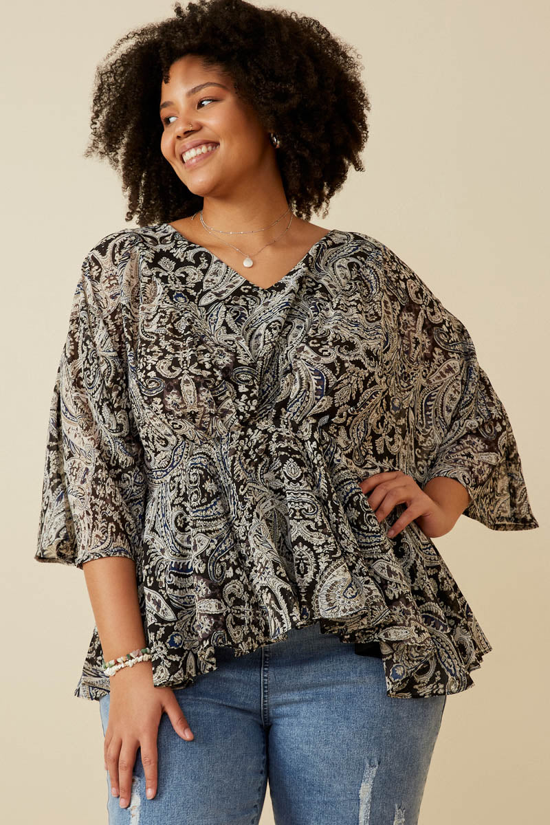 Paisley Print Dolman Peplum Top