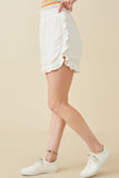 HY6846 OFF WHITE Womens Ruffle Trimmed Elastic Waist Soft Shorts Full Body