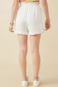 HY6846W OFF WHITE Plus Ruffle Trimmed Elastic Waist Soft Shorts Side