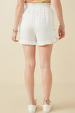 HY6846W OFF WHITE Plus Ruffle Trimmed Elastic Waist Soft Shorts Side