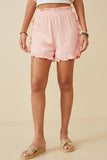 HY6846W PINK Plus Ruffle Trimmed Elastic Waist Soft Shorts Front