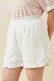 HY6846W OFF WHITE Plus Ruffle Trimmed Elastic Waist Soft Shorts Front