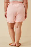 HY6846 PINK Womens Ruffle Trimmed Elastic Waist Soft Shorts Full Body