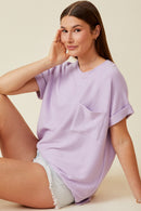 HY6856 Lavender Womens Textured Dolman Sleeve Pocket Tee Pose