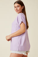 HY6856 Lavender Womens Textured Dolman Sleeve Pocket Tee Full Body