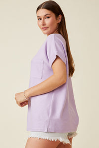 HY6856 Lavender Womens Textured Dolman Sleeve Pocket Tee Full Body