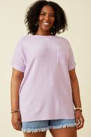 HY6856W Lavender Plus Textured Dolman Sleeve Pocket Tee Front