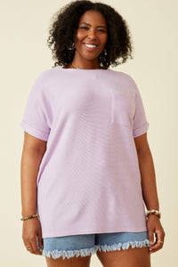 HY6856W Lavender Plus Textured Dolman Sleeve Pocket Tee Front