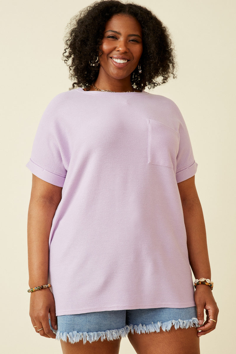 Textured Dolman Sleeve Pocket Tee
