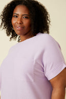 HY6856 Lavender Womens Textured Dolman Sleeve Pocket Tee Front