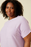 HY6856 Lavender Womens Textured Dolman Sleeve Pocket Tee Front