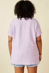 HY6856W Lavender Plus Textured Dolman Sleeve Pocket Tee Side