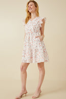 HY6858 PEACH Womens Floral Print Eyelet Ruffle Tank Dress Back