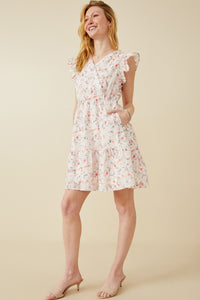 HY6858 PEACH Womens Floral Print Eyelet Ruffle Tank Dress Back