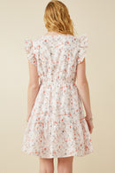 HY6858W PEACH Plus Floral Print Eyelet Ruffle Tank Dress Full Body