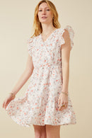 HY6858W PEACH Plus Floral Print Eyelet Ruffle Tank Dress Detail